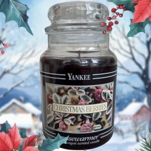 Yankee Candle Jar Christmas Berries Vintage Black Band Burgundy Deep Red 22 Oz